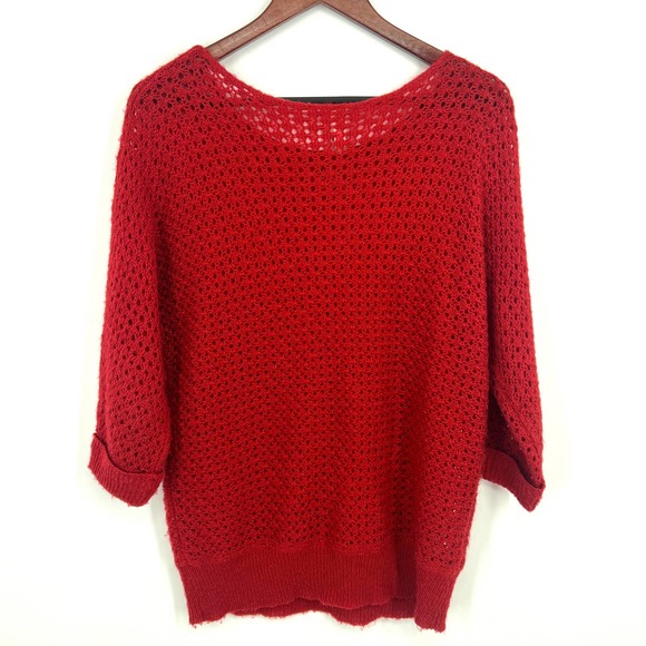 Chico's WOOL Size 1 or Medium Blouse Shirt Top Red Sweater Open Knit Christmas - Picture 5 of 5